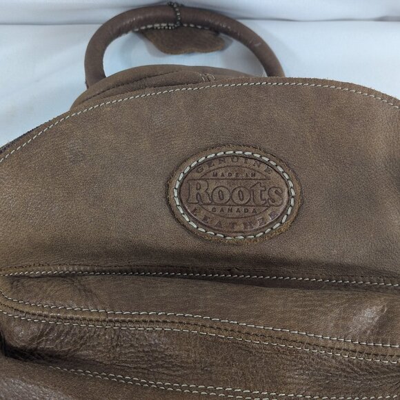 Roots Canada Genuine Leather Backpack Brown Canadian Leaf Bag Tan Vintage Large - Picture 2 of 16